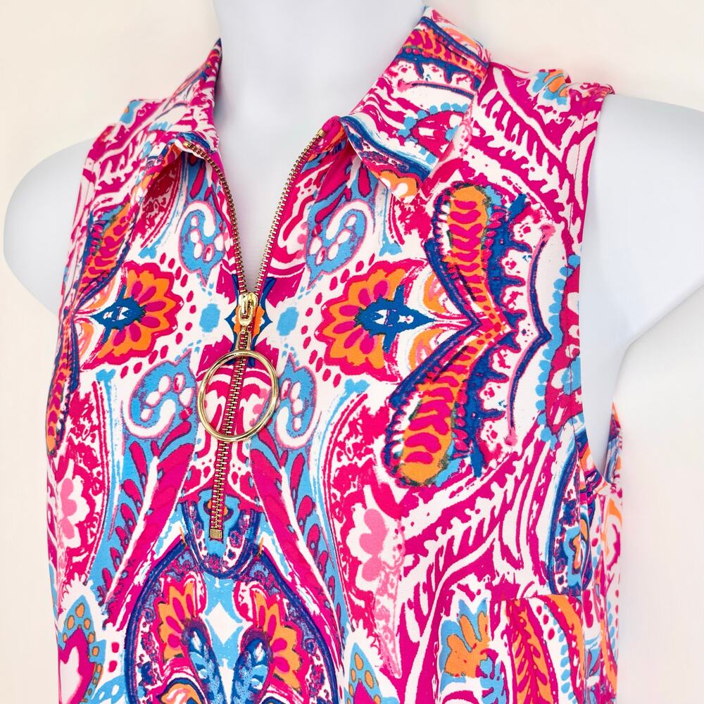 Ivy Road Pink Blue Quarter Zip Abstract Boho Pattern Stretch Dress Size L - Picture 4 of 8